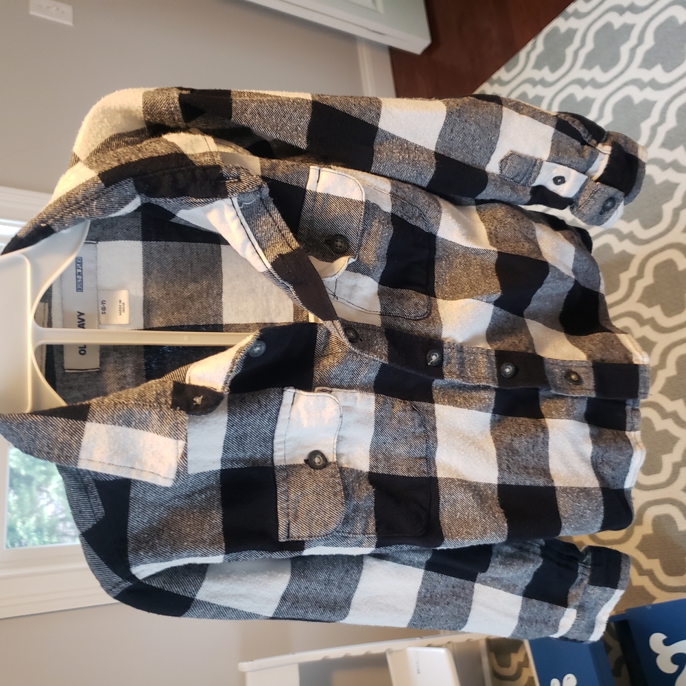 Black and White Plaid Button-Up Shirt